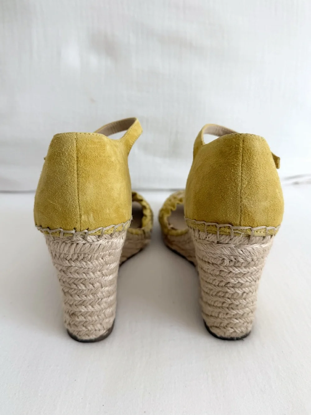 Marc Fisher Kadria Mustard Yellow Suede Espadrille Wedge Sandals